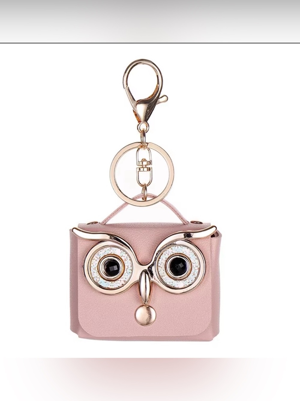 Owl Charm Mini Bag Keychain - Pink with Gold Accents Faux Leather NIP